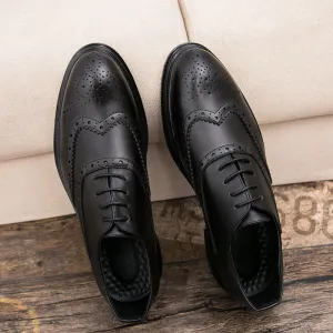 24 autumn Brock men's shoes retro carved leather shoes men's British pointy top lace up Korean club fashion leather shoes