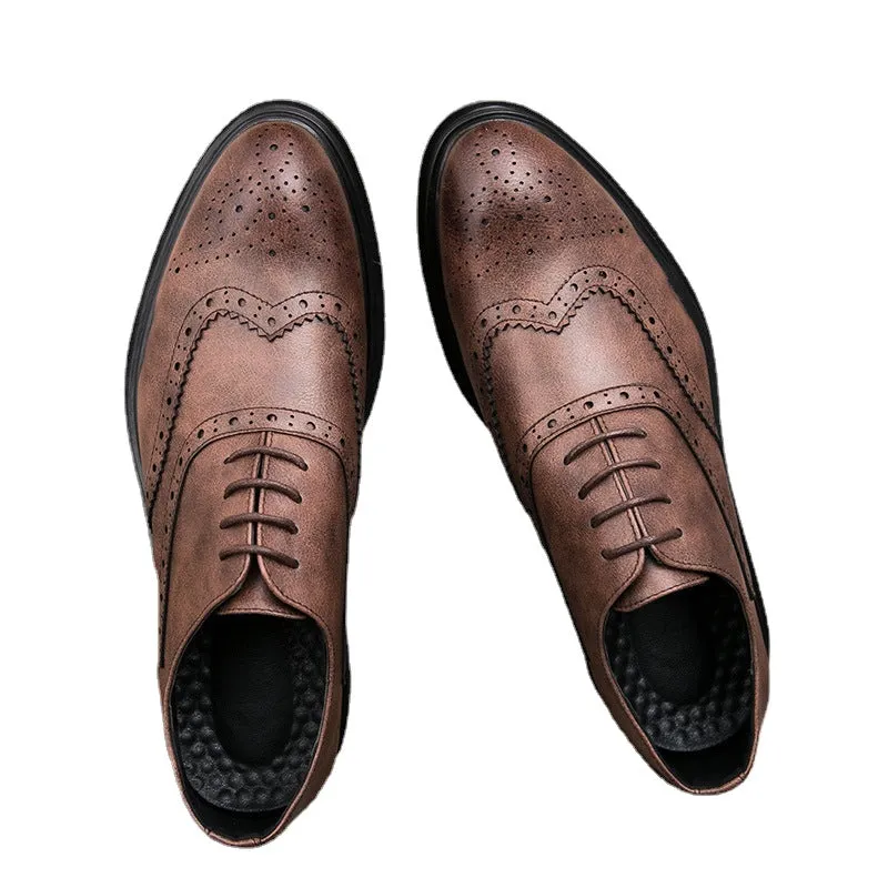 24 autumn Brock men's shoes retro carved leather shoes men's British pointy top lace up Korean club fashion leather shoes