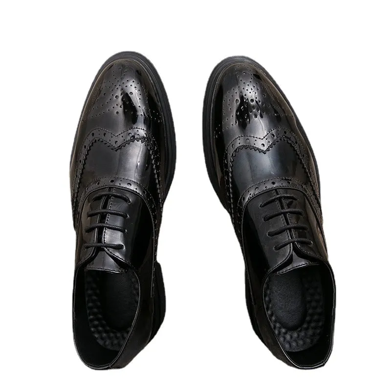 24 autumn Brock men's shoes retro carved leather shoes men's British pointy top lace up Korean club fashion leather shoes