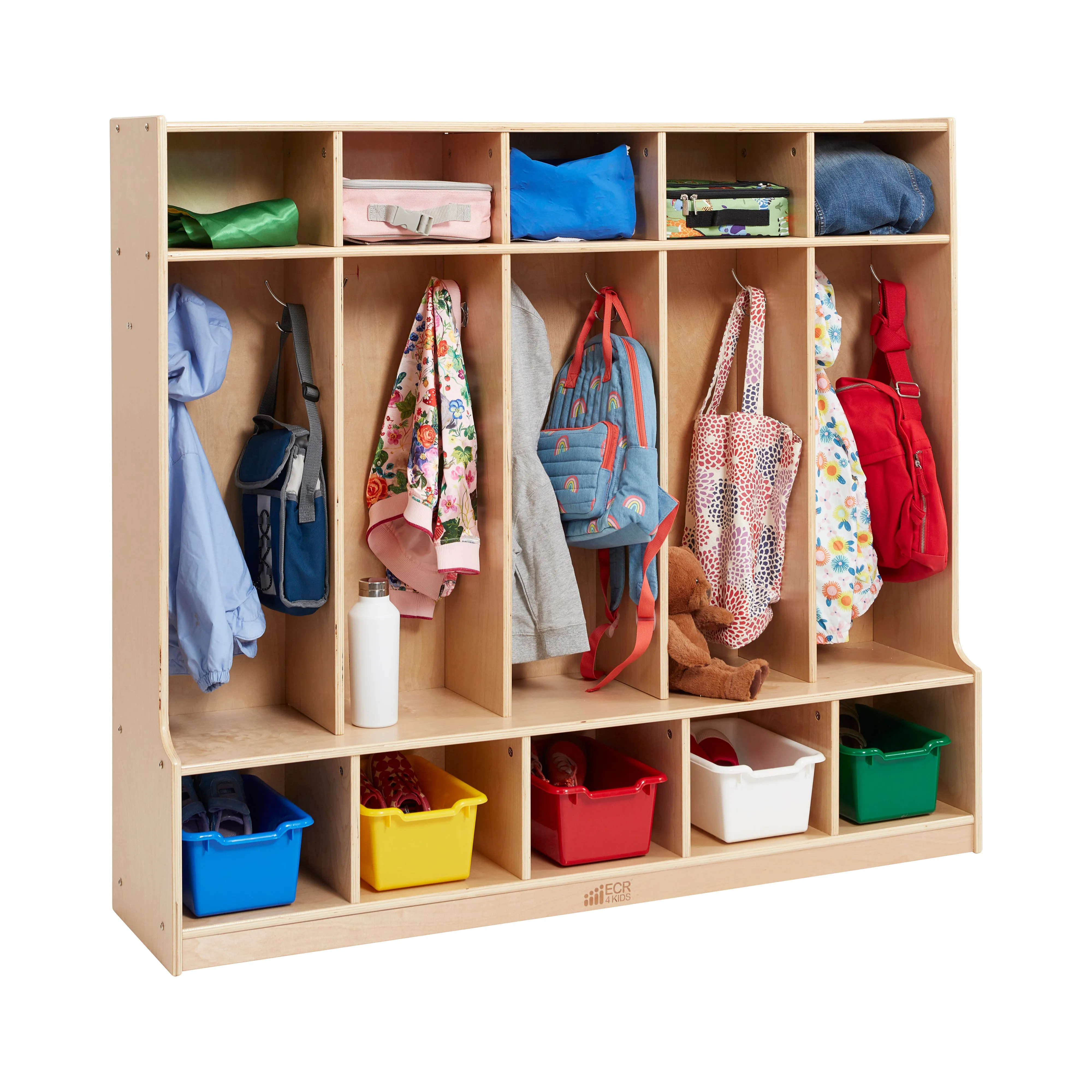 5-Section Coat Locker with Bench and 5 Scoop Front Storage Bins