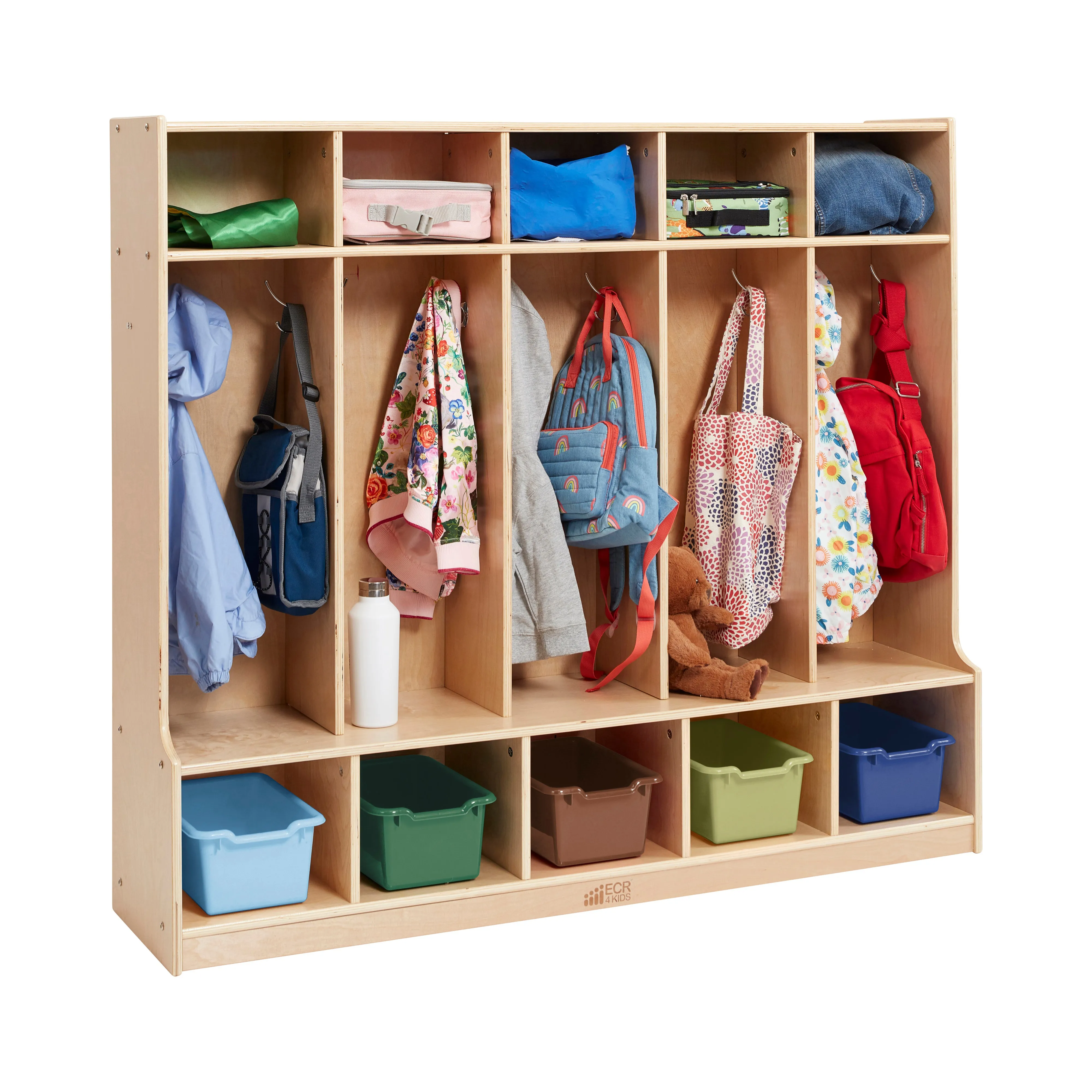 5-Section Coat Locker with Bench and 5 Scoop Front Storage Bins