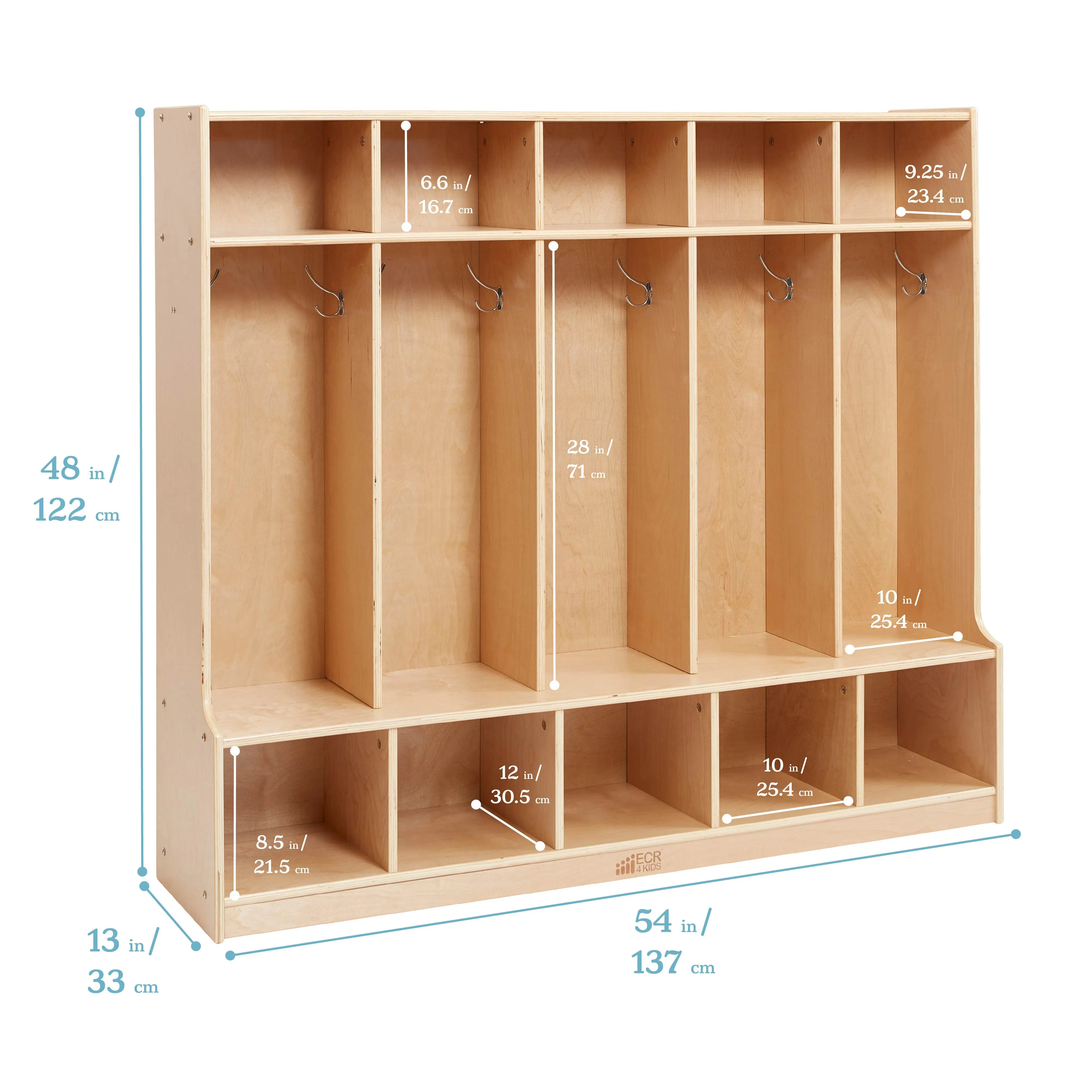 5-Section Coat Locker with Bench and 5 Scoop Front Storage Bins