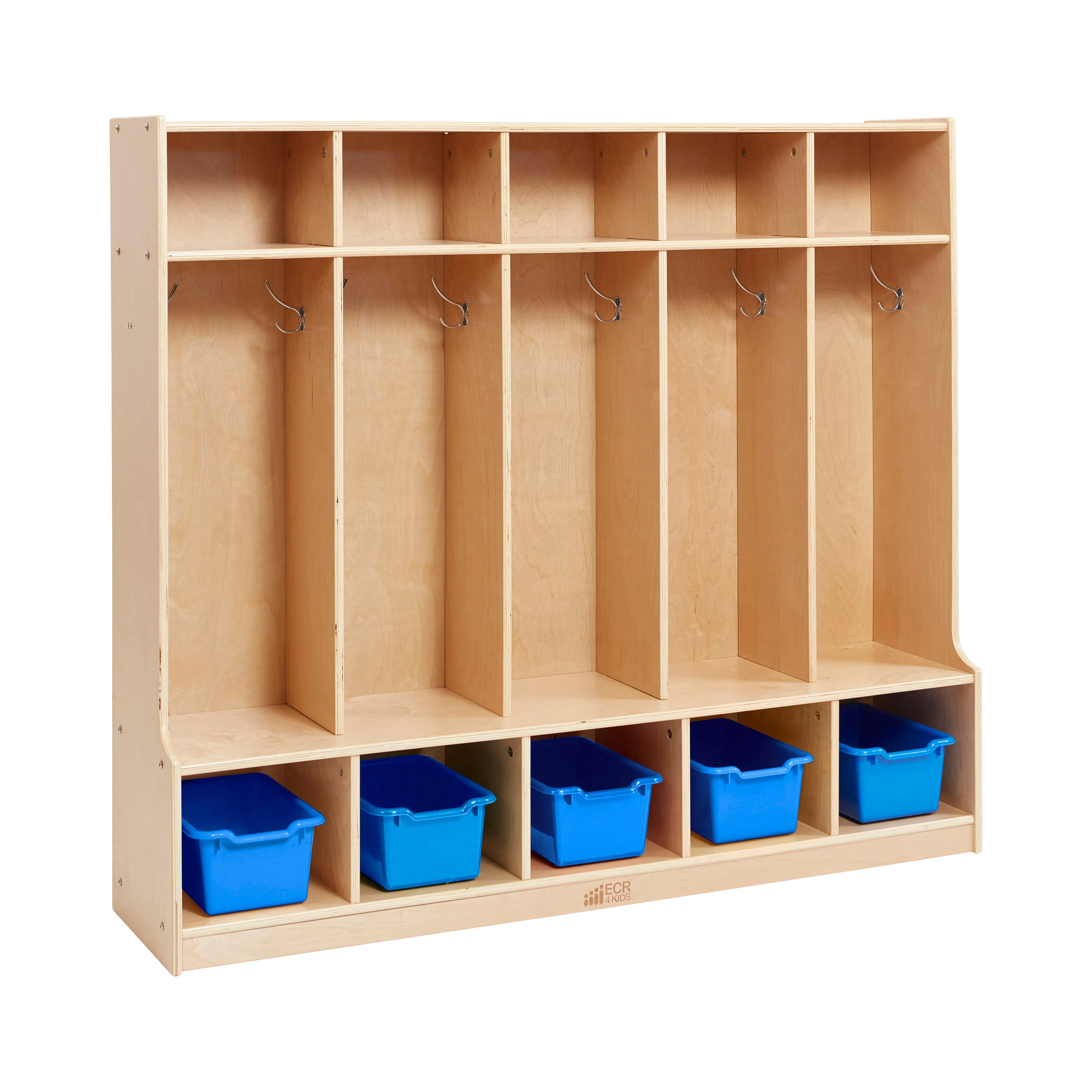 5-Section Coat Locker with Bench and 5 Scoop Front Storage Bins