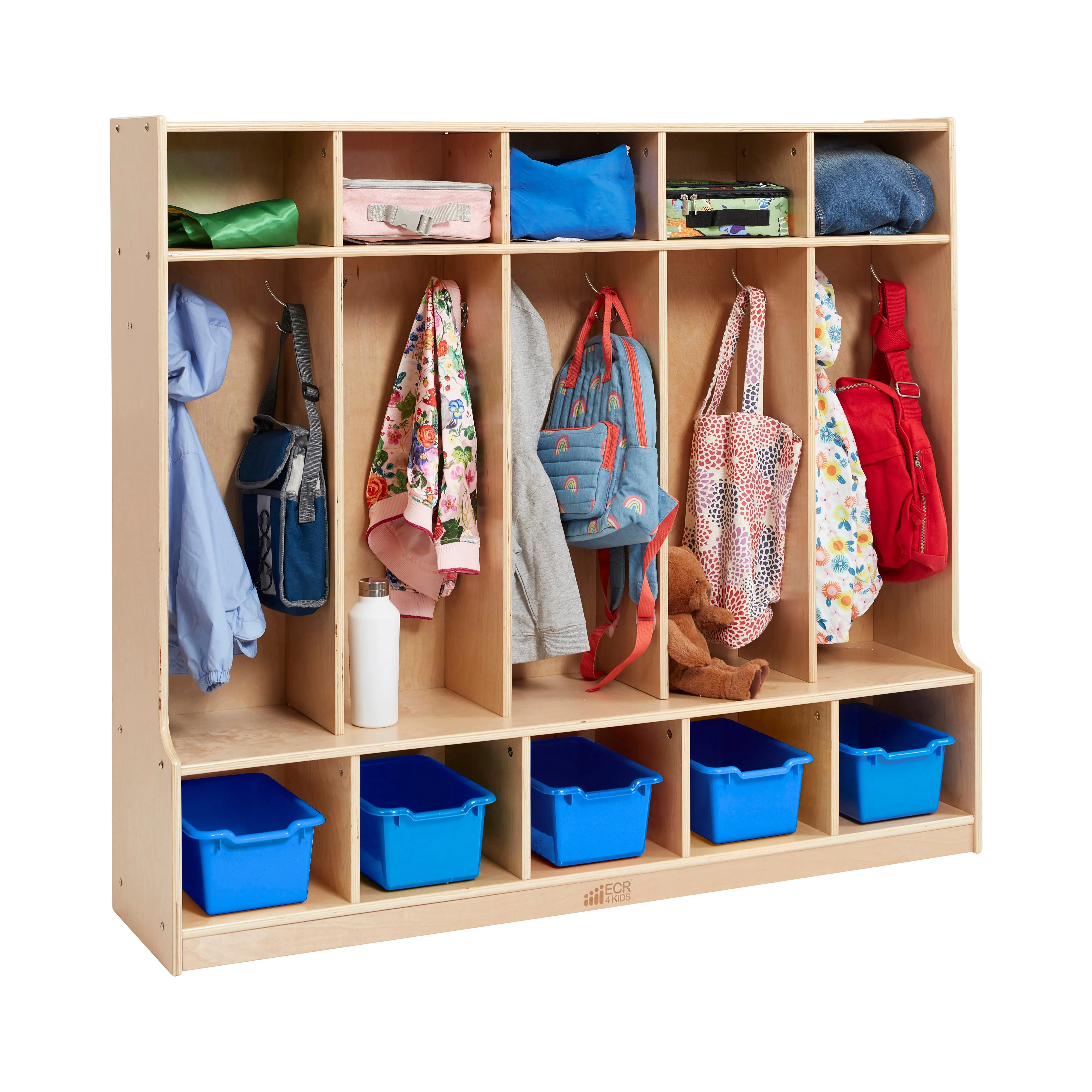 5-Section Coat Locker with Bench and 5 Scoop Front Storage Bins