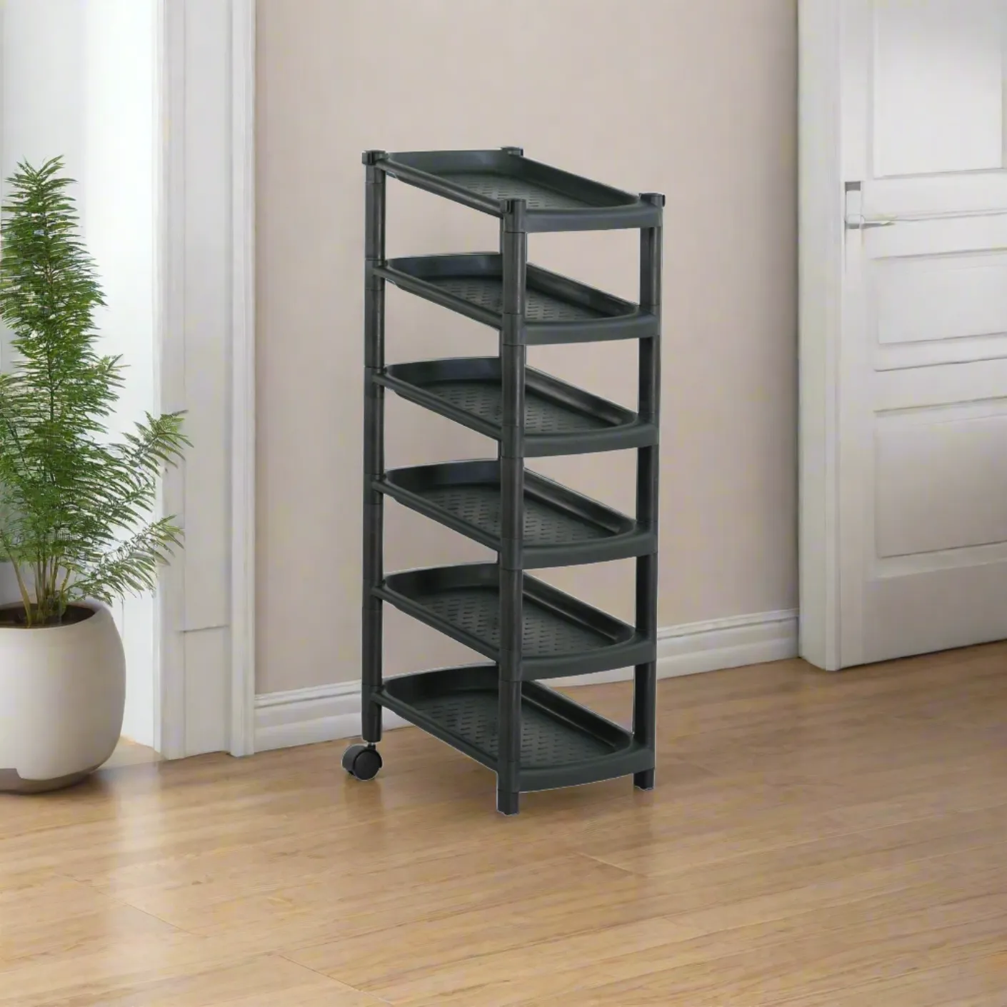 6 TIER SINGLE SHOE RACK W/2 WHLS (831-6)