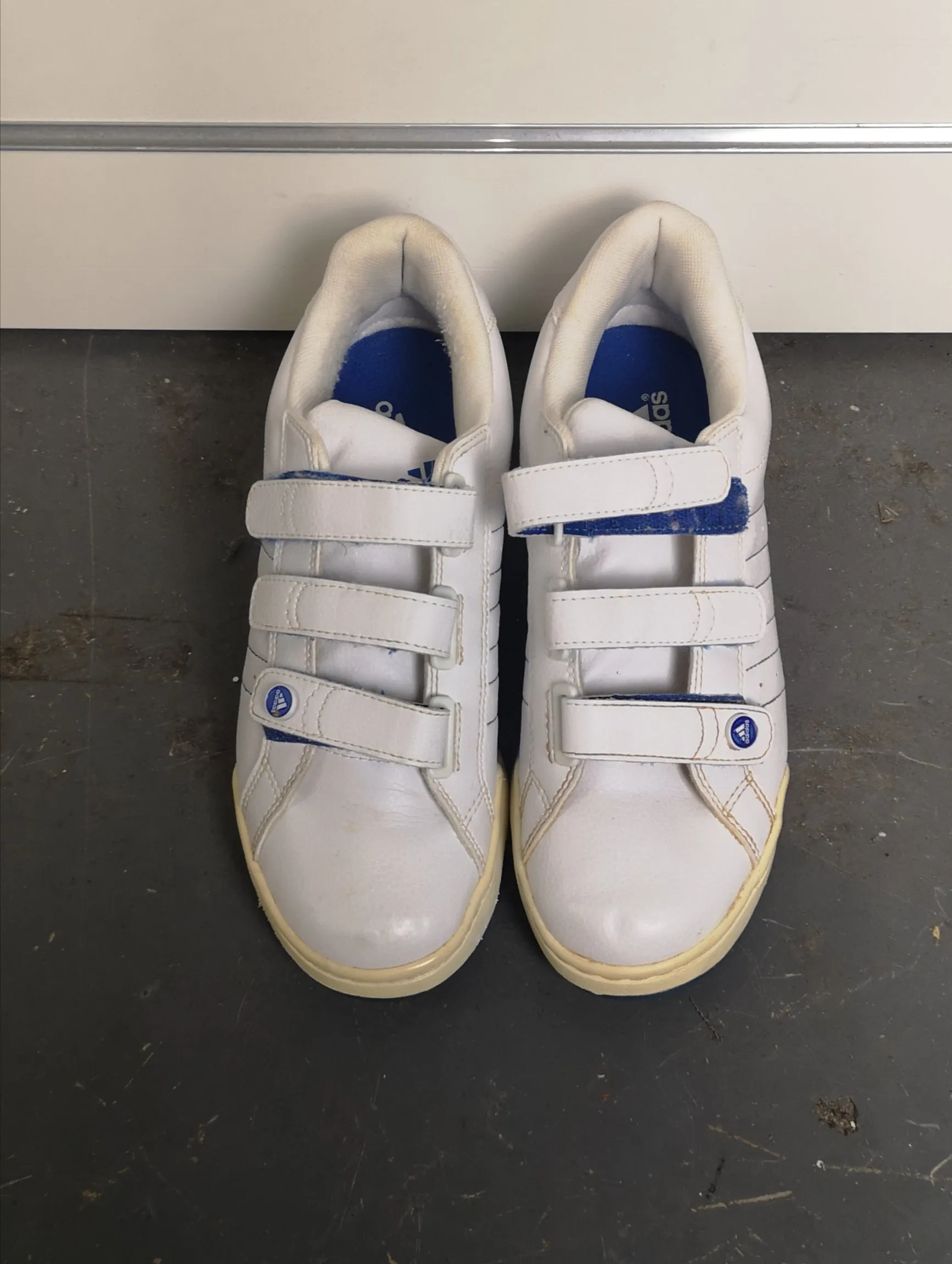 Adidas White and Blue Trainers Size 5.5