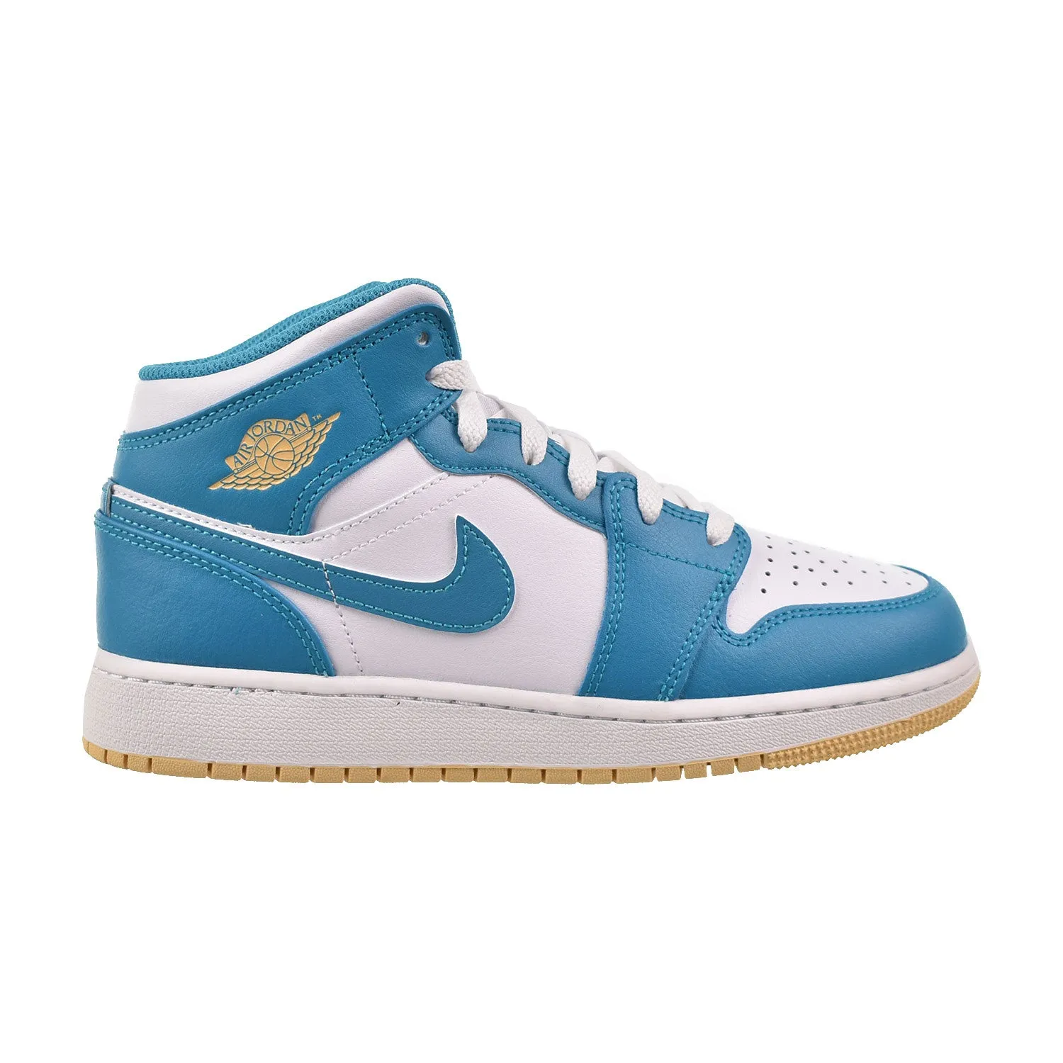 Air Jordan 1 Mid (GS) Big Kids' Shoes Aquatone-White-Celestial Gold