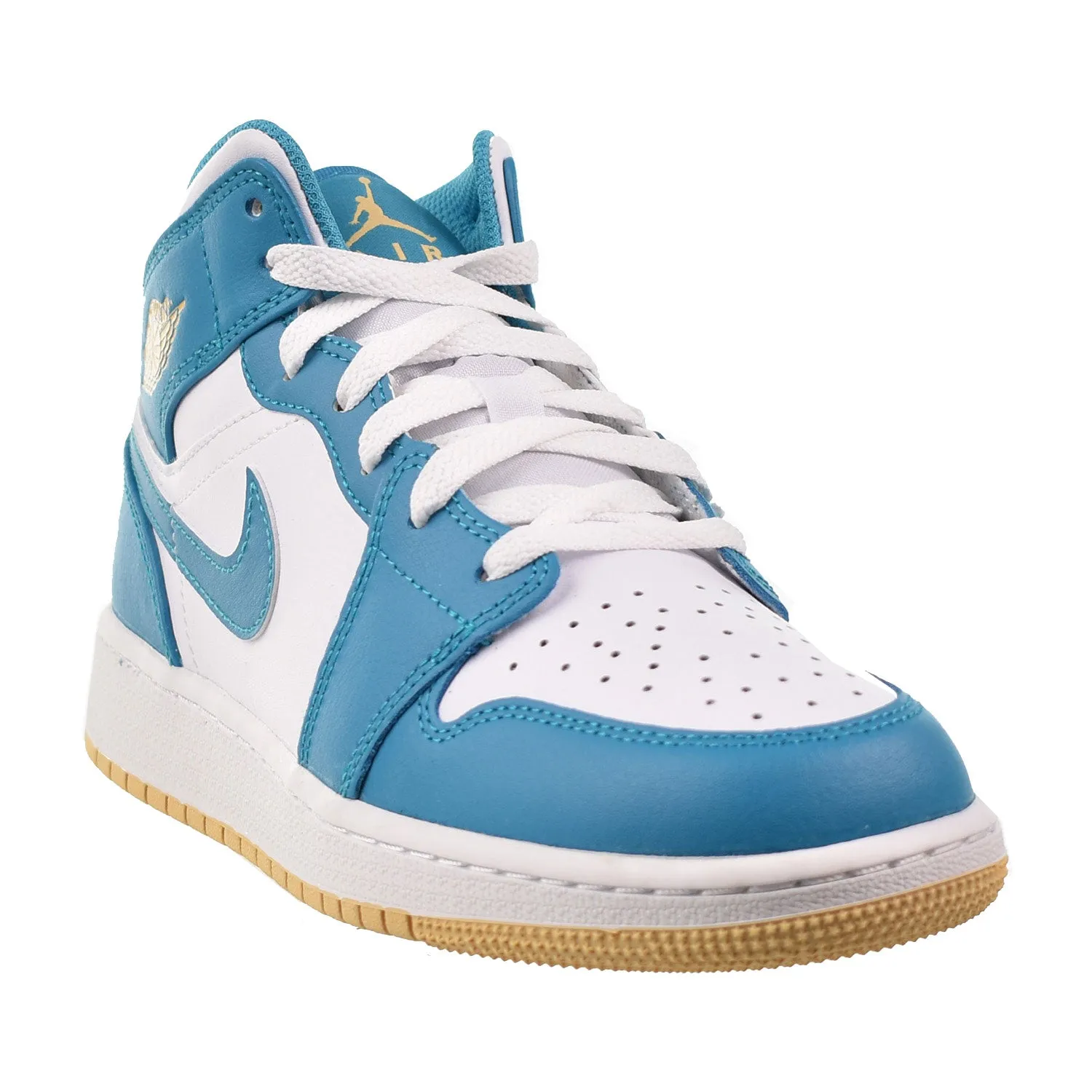 Air Jordan 1 Mid (GS) Big Kids' Shoes Aquatone-White-Celestial Gold