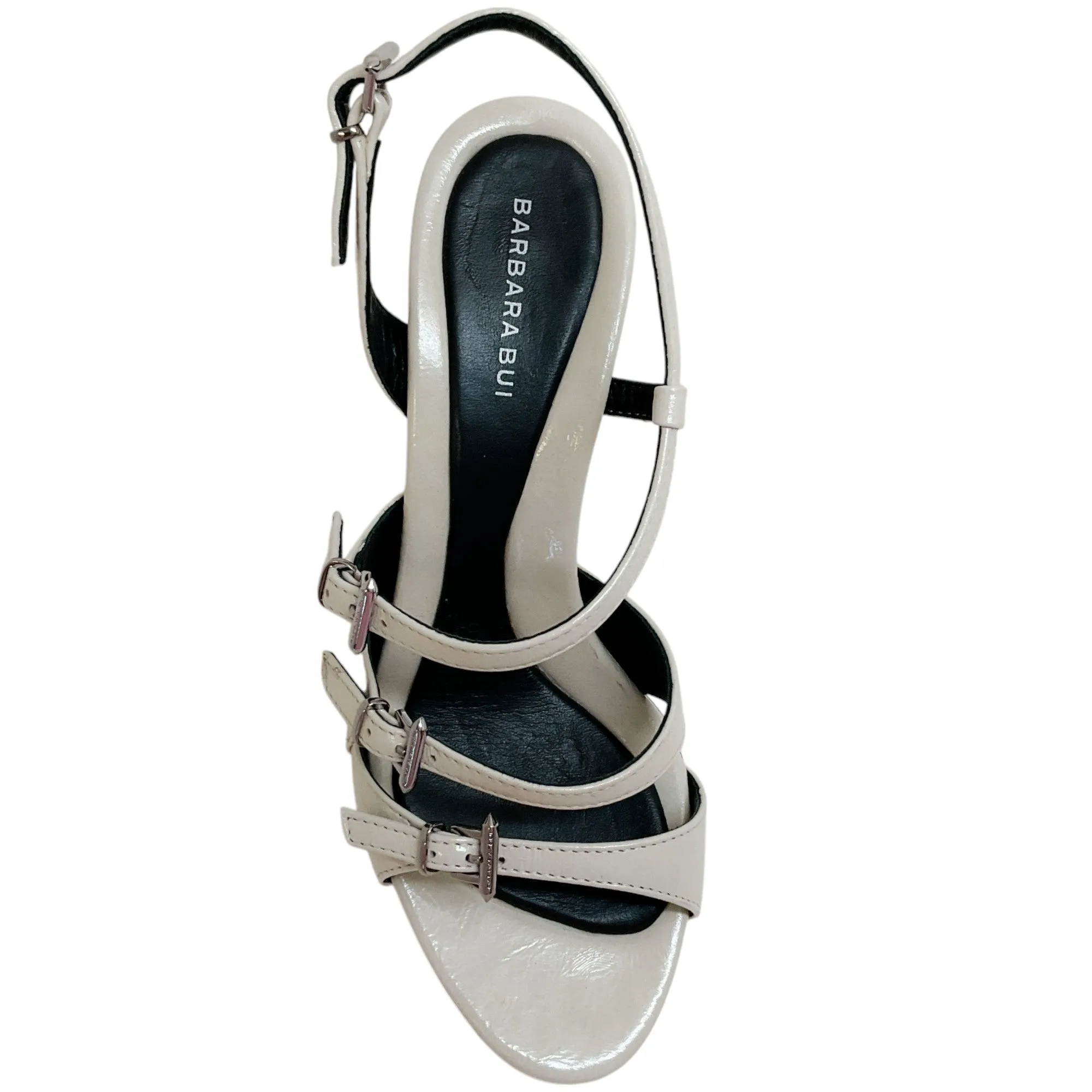 Barbara Bui Cream Patent Leather Triple Buckle Sandals