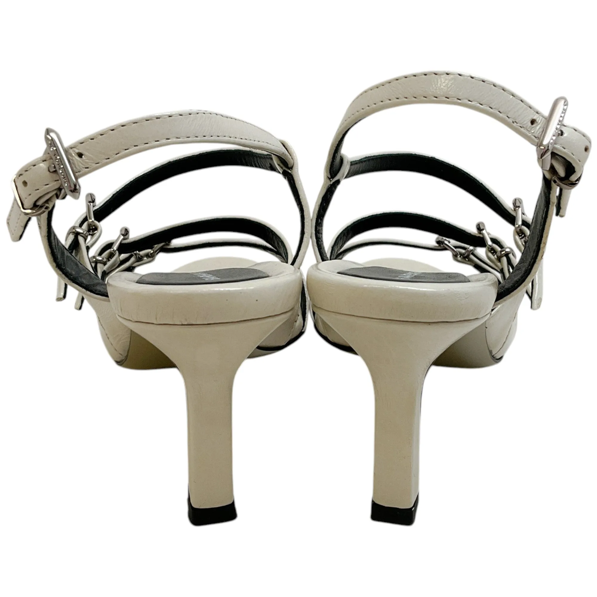 Barbara Bui Cream Patent Leather Triple Buckle Sandals