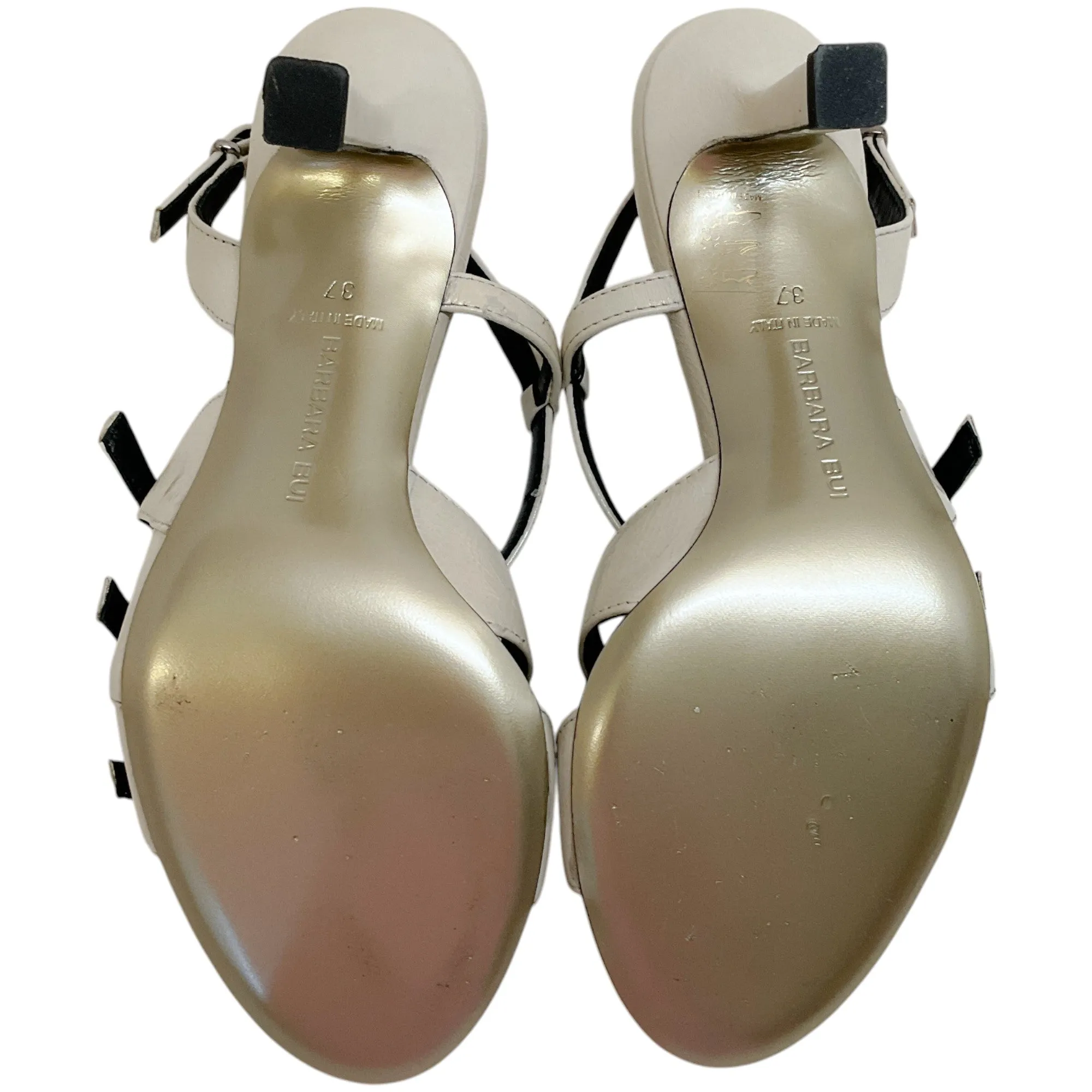 Barbara Bui Cream Patent Leather Triple Buckle Sandals