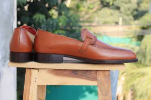 Bespoke Tan Leather Penny Loafer For Men's