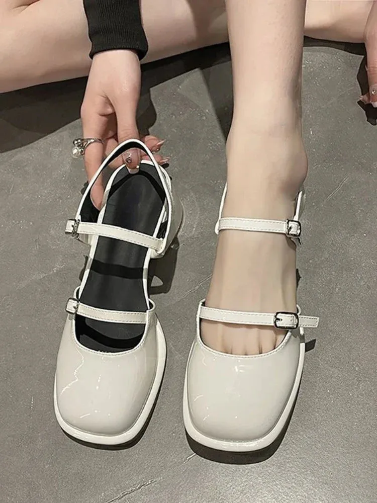 binfenxie  -  Office Lady Sandals Woman Spring 2024 Casual Elegant Pure Color Shoes Non-slip Korean Style Medium Heel Female Shoes Design Chic