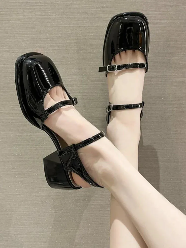 binfenxie  -  Office Lady Sandals Woman Spring 2024 Casual Elegant Pure Color Shoes Non-slip Korean Style Medium Heel Female Shoes Design Chic