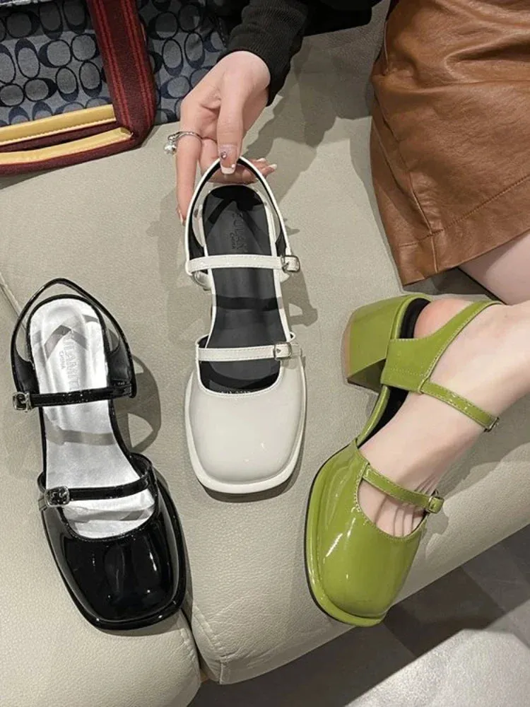 binfenxie  -  Office Lady Sandals Woman Spring 2024 Casual Elegant Pure Color Shoes Non-slip Korean Style Medium Heel Female Shoes Design Chic