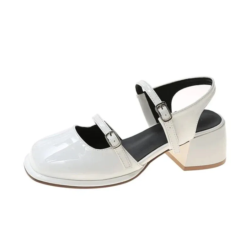 binfenxie  -  Office Lady Sandals Woman Spring 2024 Casual Elegant Pure Color Shoes Non-slip Korean Style Medium Heel Female Shoes Design Chic