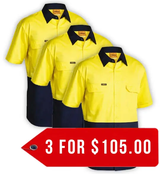 Bisley 2 Tone Cool Lightweight Drill Shirt - Short Sleeve-3 Pack-(BS1895-1)