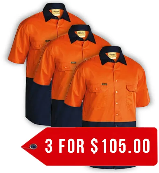 Bisley 2 Tone Cool Lightweight Drill Shirt - Short Sleeve-3 Pack-(BS1895-1)