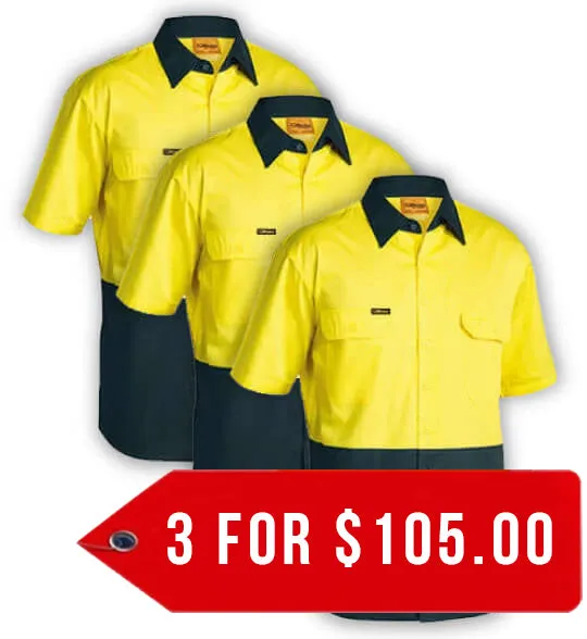 Bisley 2 Tone Cool Lightweight Drill Shirt - Short Sleeve-3 Pack-(BS1895-1)