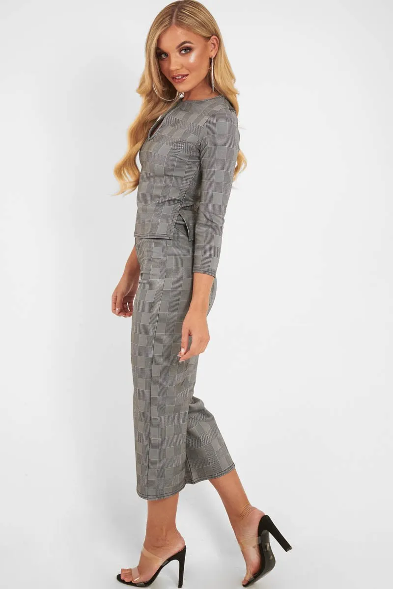 Black White Check Keyhole Top Culotte Co-Ord - Raelinn