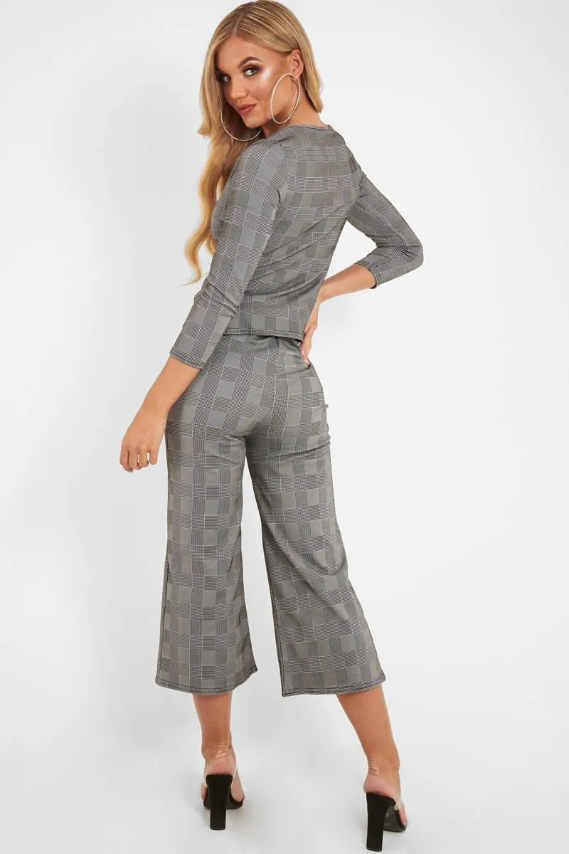 Black White Check Keyhole Top Culotte Co-Ord - Raelinn