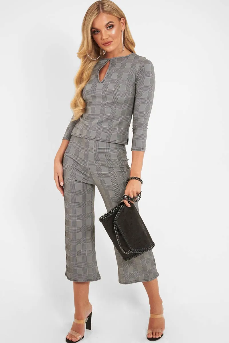 Black White Check Keyhole Top Culotte Co-Ord - Raelinn