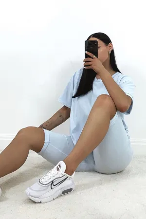 Blue Oversized T-shirt Cycling Shorts Co-ord - Bethanny