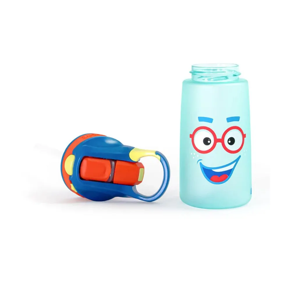 Blue Smiley Face Snap Lock Sipper Bottle