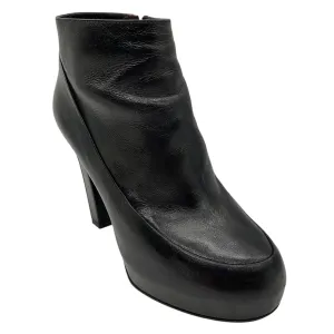 Chanel Black Platform Leather Ankle Boots