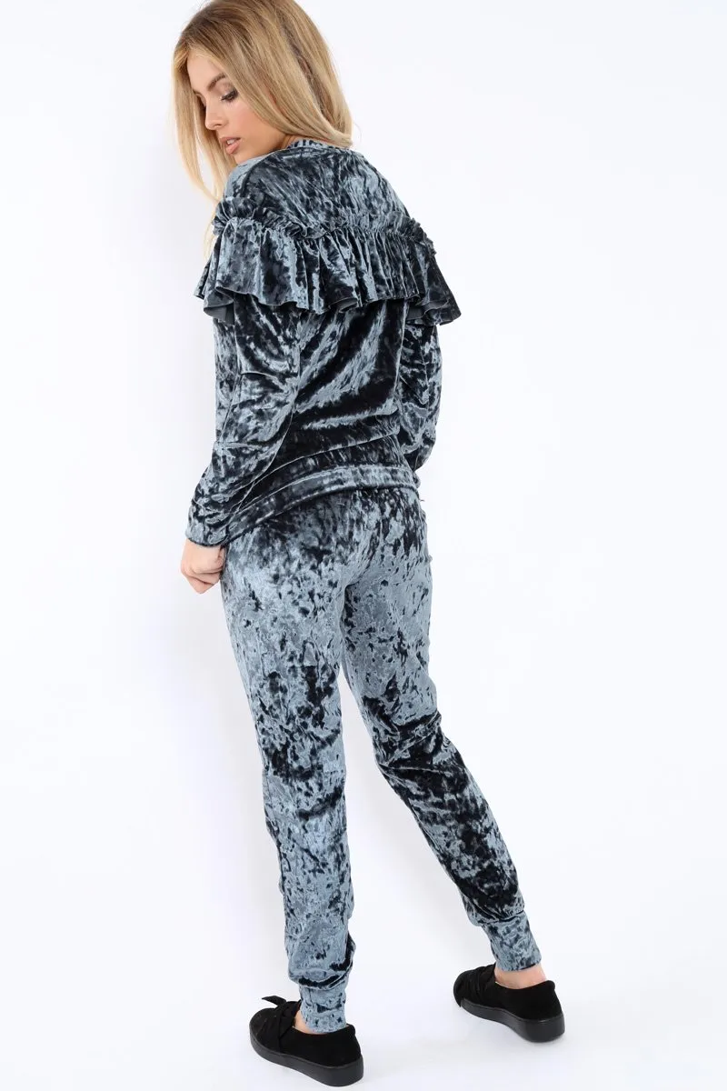 Charcoal Velvet Frill Tracksuit - Katey