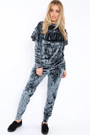 Charcoal Velvet Frill Tracksuit - Katey