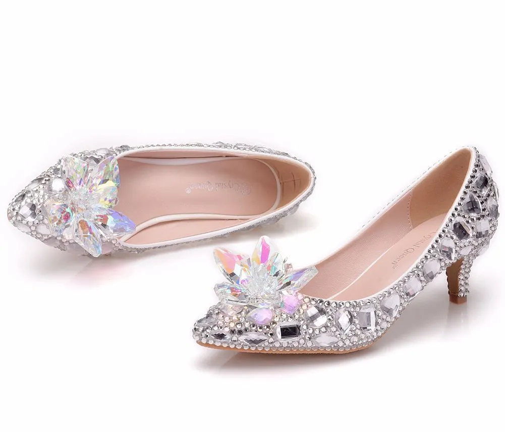 Colored Diamond Crystal Flower Stiletto Heels Shoes