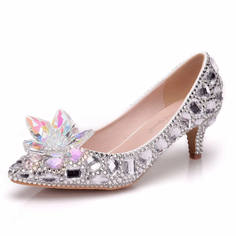 Colored Diamond Crystal Flower Stiletto Heels Shoes