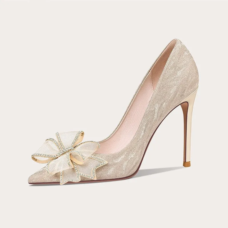 Crystal Pointed Thin Butterfly Wedding Shoes