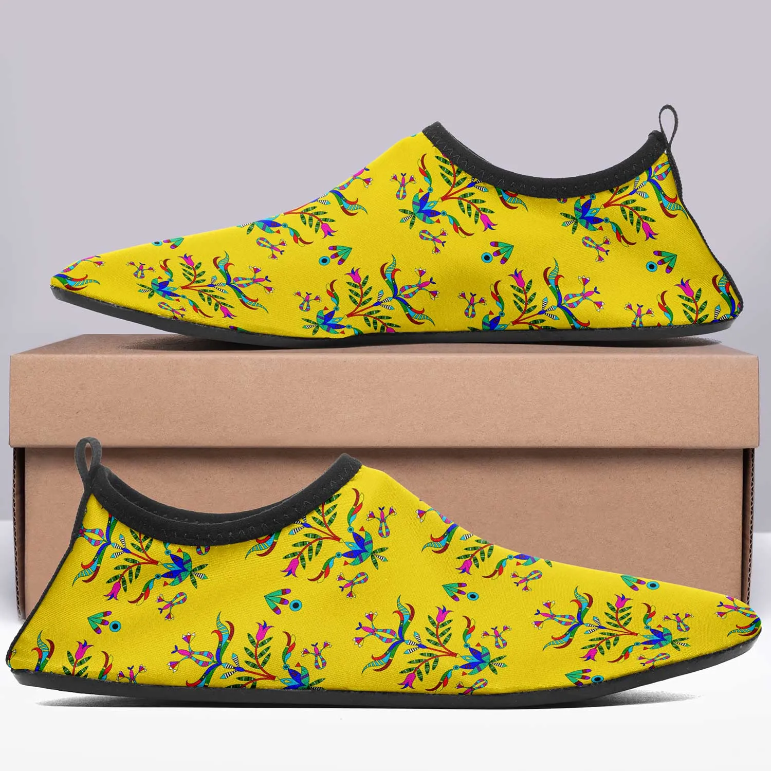 Dakota Damask Yellow Kid's Sockamoccs Slip On Shoes