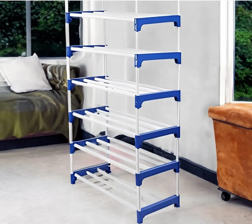 DEMARK Premium 6-Tiers Shoe Rack/Multipurpose Storage Rack with Dustproof Cover (Iron Pipes, Non Woven Fabric, Plastic Connector 6-Layer-Book Shelf)