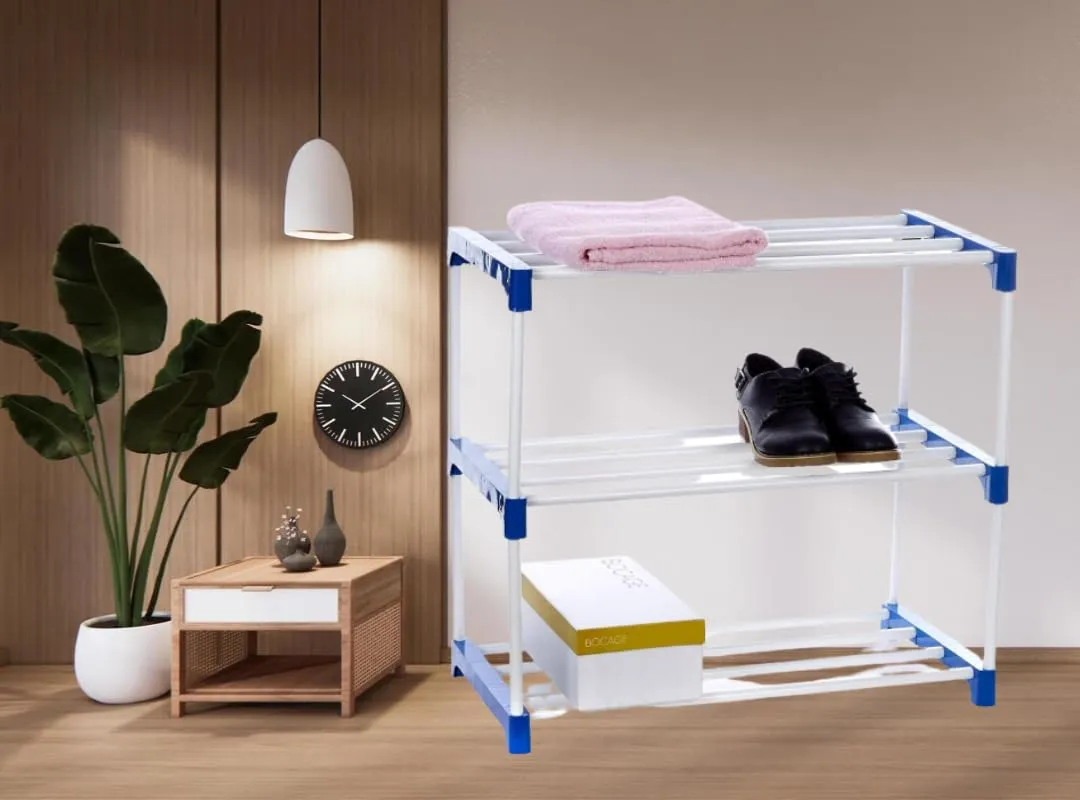 DEMARK Premium Multipurpose Portable Metal Shoe Rack for Home Storage, Easy to Move & Assemble (Random Colour-3 Shelves)