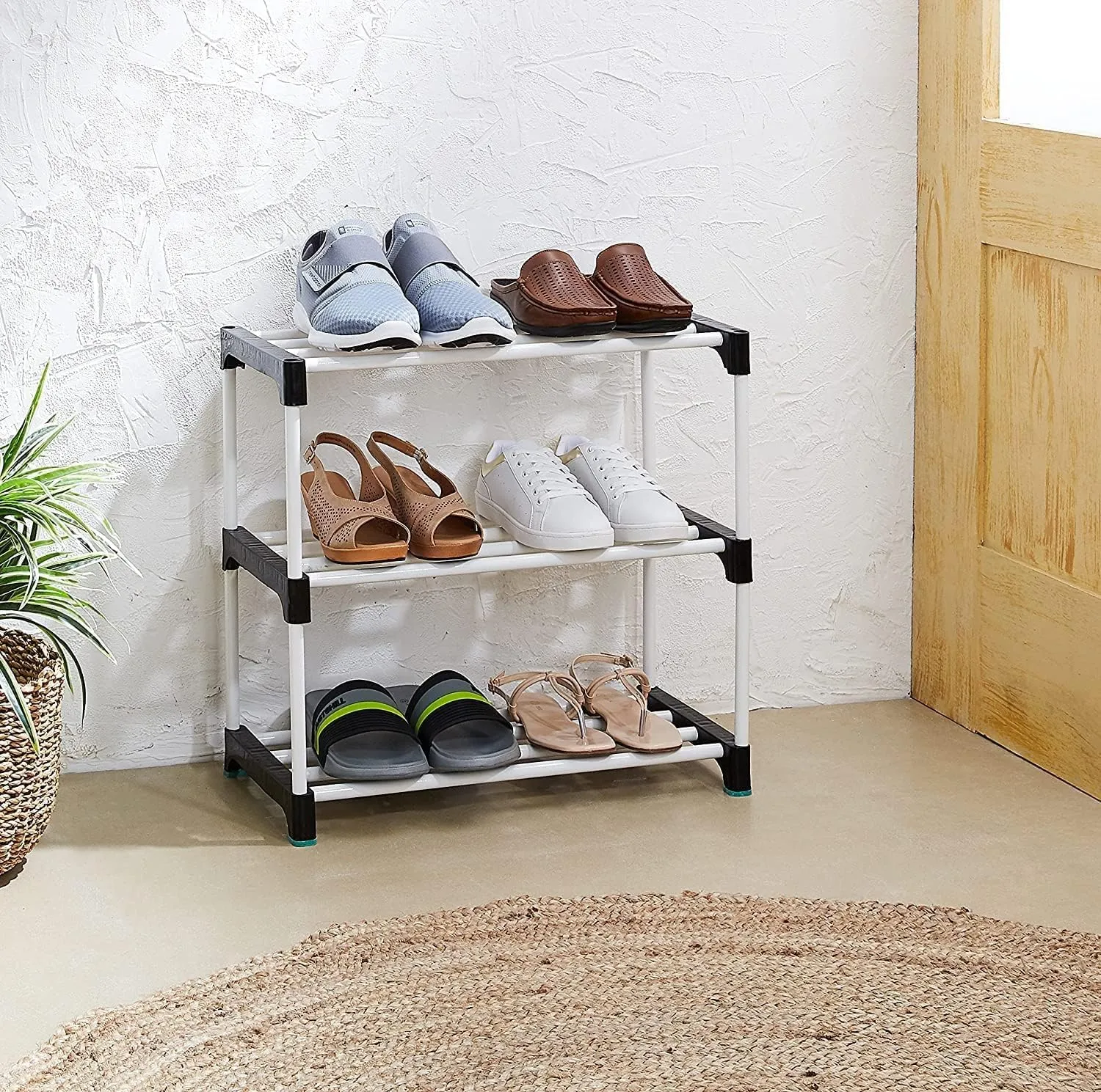 DEMARK Premium Multipurpose Portable Metal Shoe Rack for Home Storage, Easy to Move & Assemble (Random Colour-3 Shelves)