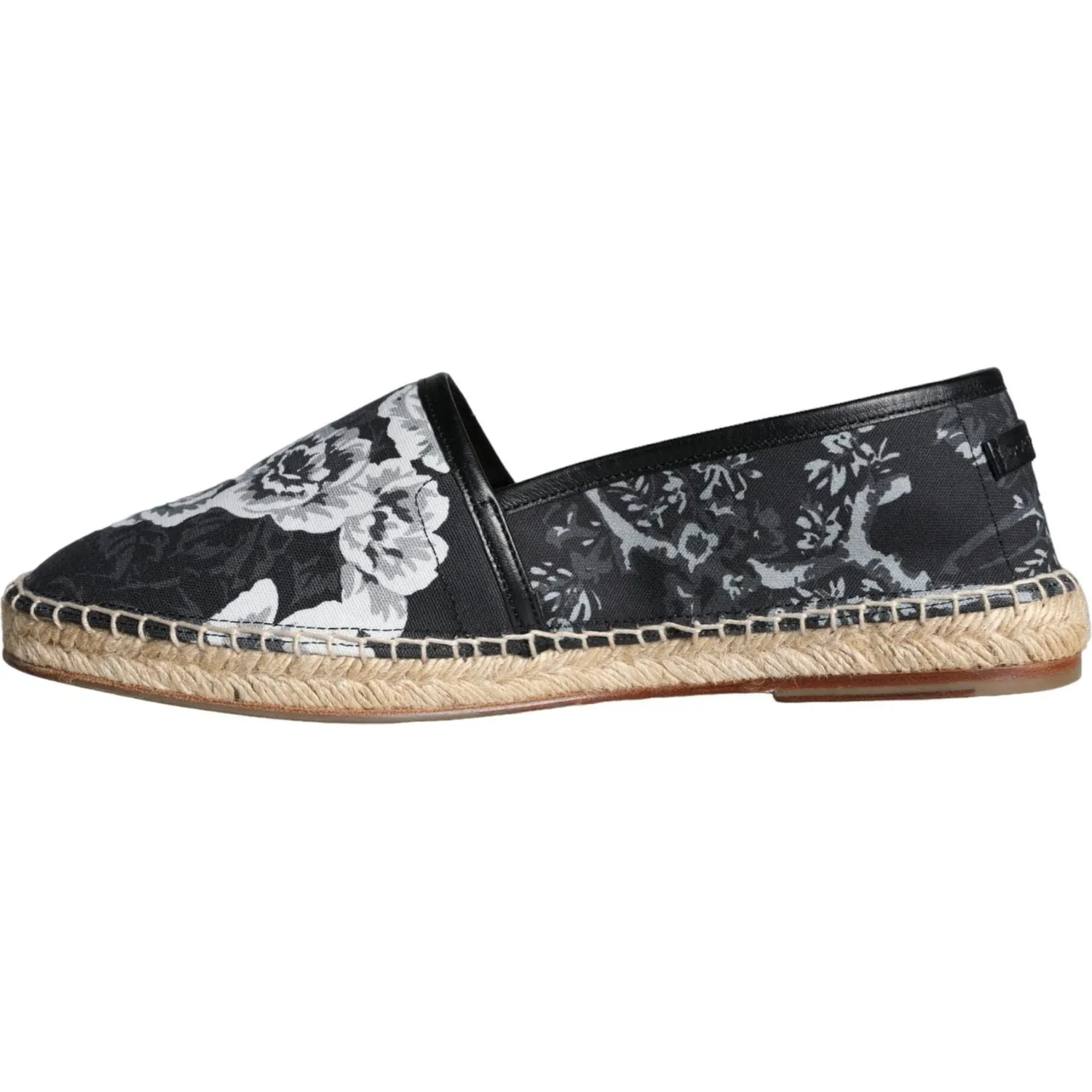 Dolce & Gabbana Black Floral Cotton Leather Espadrilles Shoes