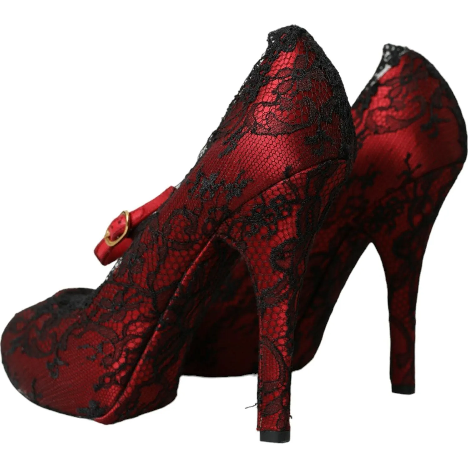 Dolce & Gabbana Red Black Floral Lace Mary Jane Pumps Shoes