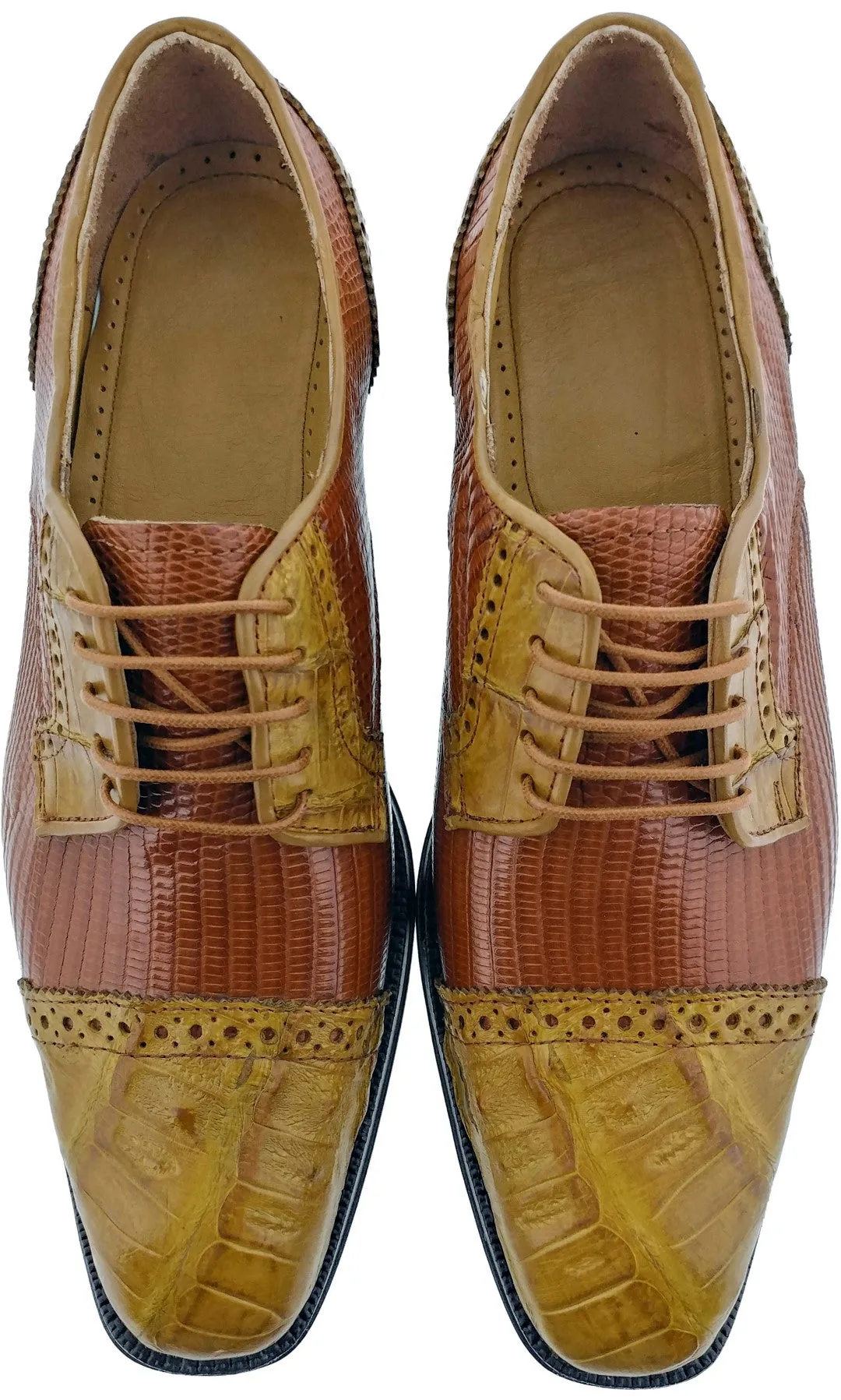 Dolce Pelle - Men's Cognac Genuine Lizard & Honey Crocodile Dress Shoes