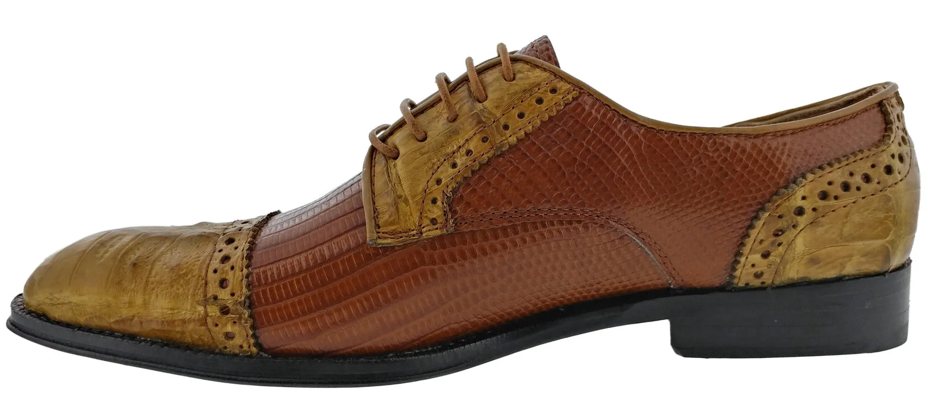 Dolce Pelle - Men's Cognac Genuine Lizard & Honey Crocodile Dress Shoes