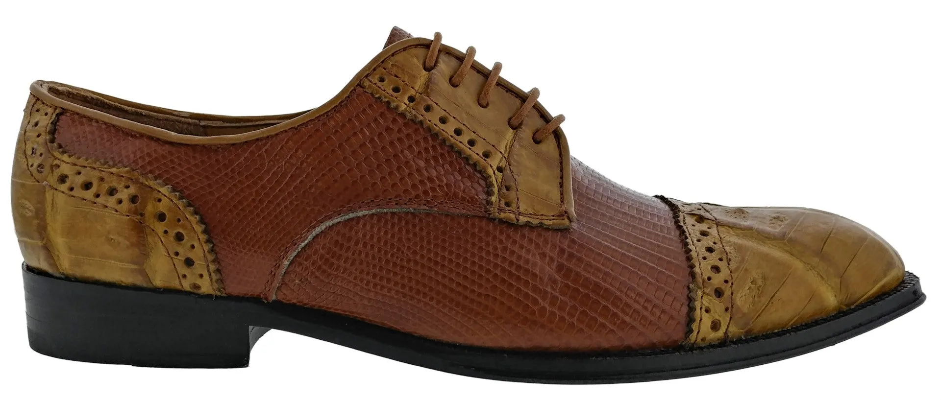 Dolce Pelle - Men's Cognac Genuine Lizard & Honey Crocodile Dress Shoes