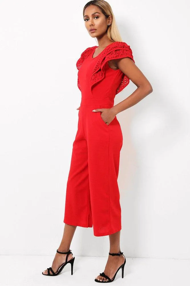 Double Wing Sleeves Cropped Wide Leg Jumpsuit