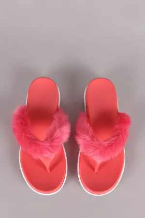 Faux Fur Trim Jelly Thong Flip Flop Sandal