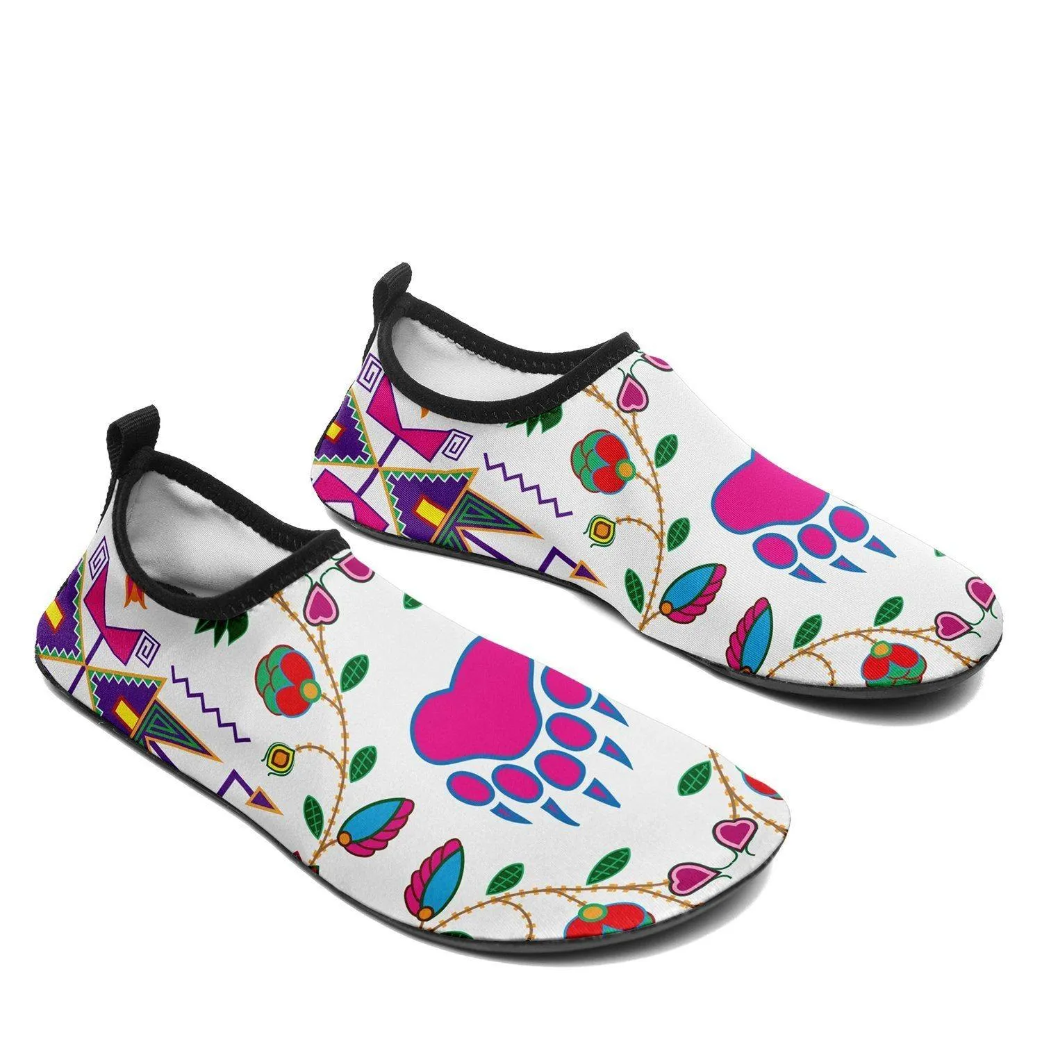 Geometric Floral Fall White Sockamoccs Kid's Sockamoccs Slip On Shoes