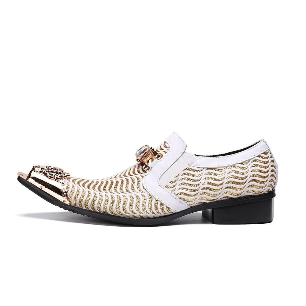 GlamLeather Glittering Exotic Pattern Pointed Toe Oxfords