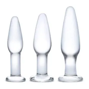 Glas Anal Training 3 Piece Butt Plug Set 4 Inch 4.75 Inch 5.25 Inch