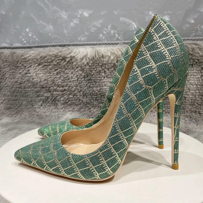 Glitter Embossed Crocodile Effect Stiletto Pumps