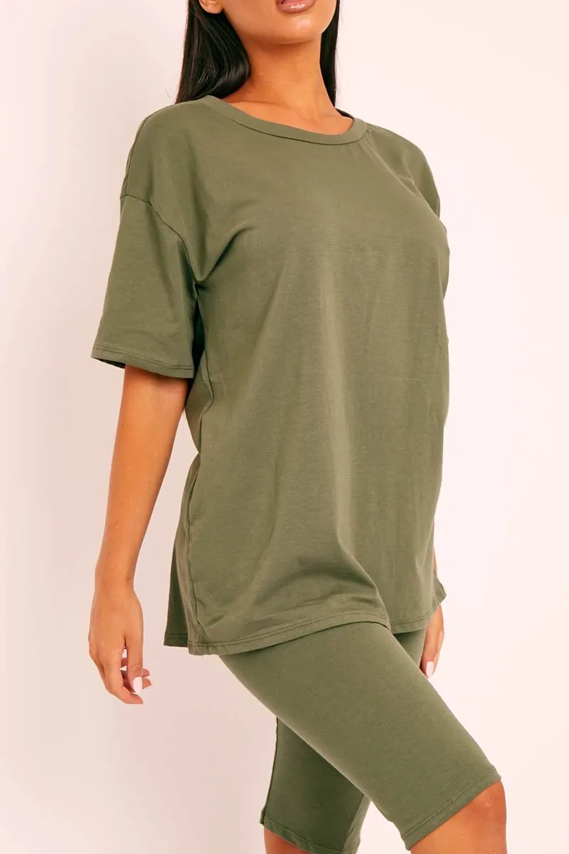 Green Oversized T-shirt Cycling Shorts Co-ord - Bethanny